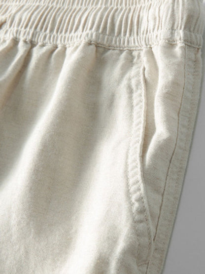 Geometric Jacquard Button-Up Shirt with Straight-Leg Linen Trousers