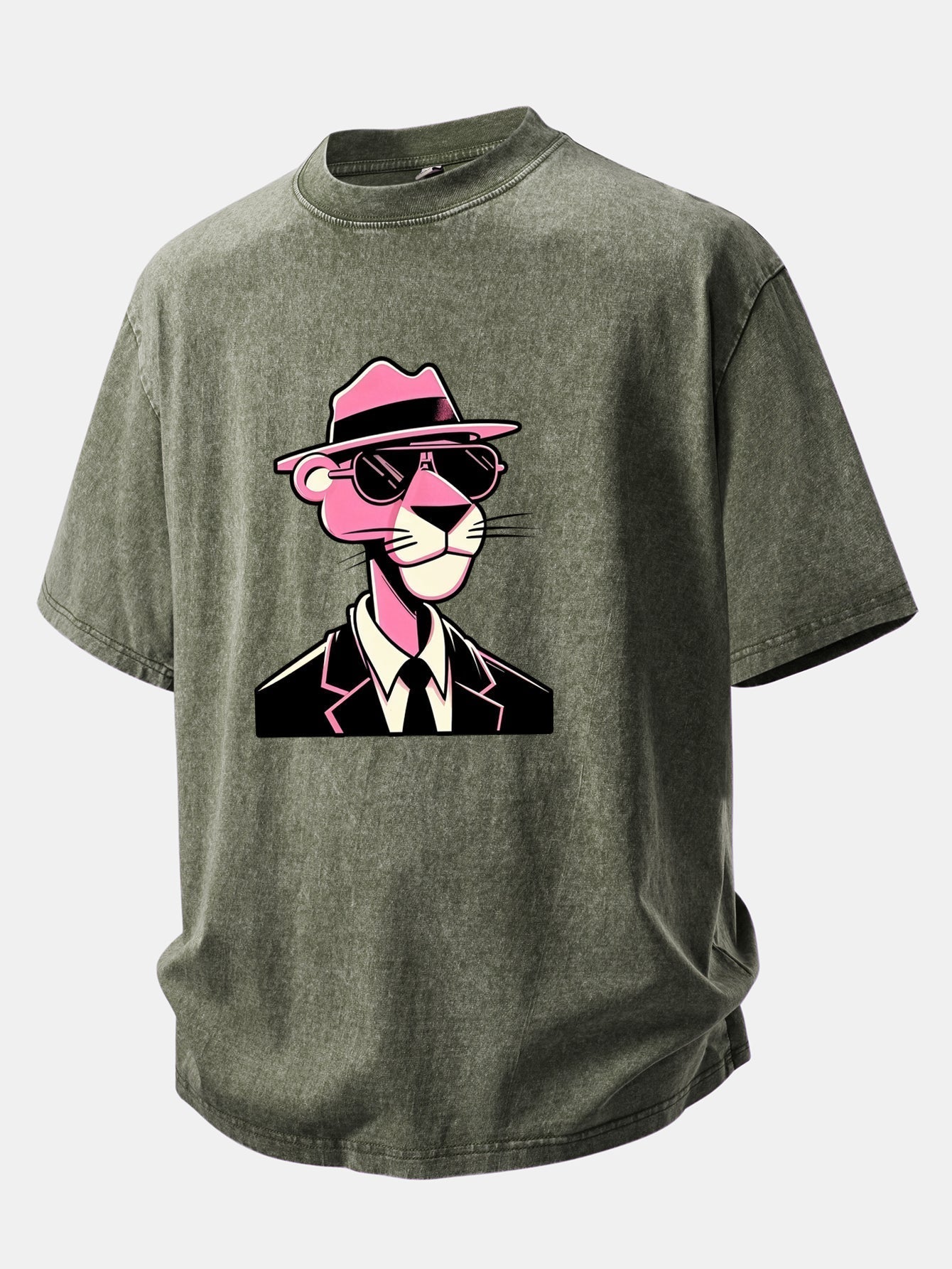 Distressed Pink Panther Print Drop Shoulder T-Shirt for Gentlemen
