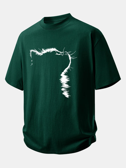 Comfortable Cat Print Cotton T-Shirt with Relaxed Fit