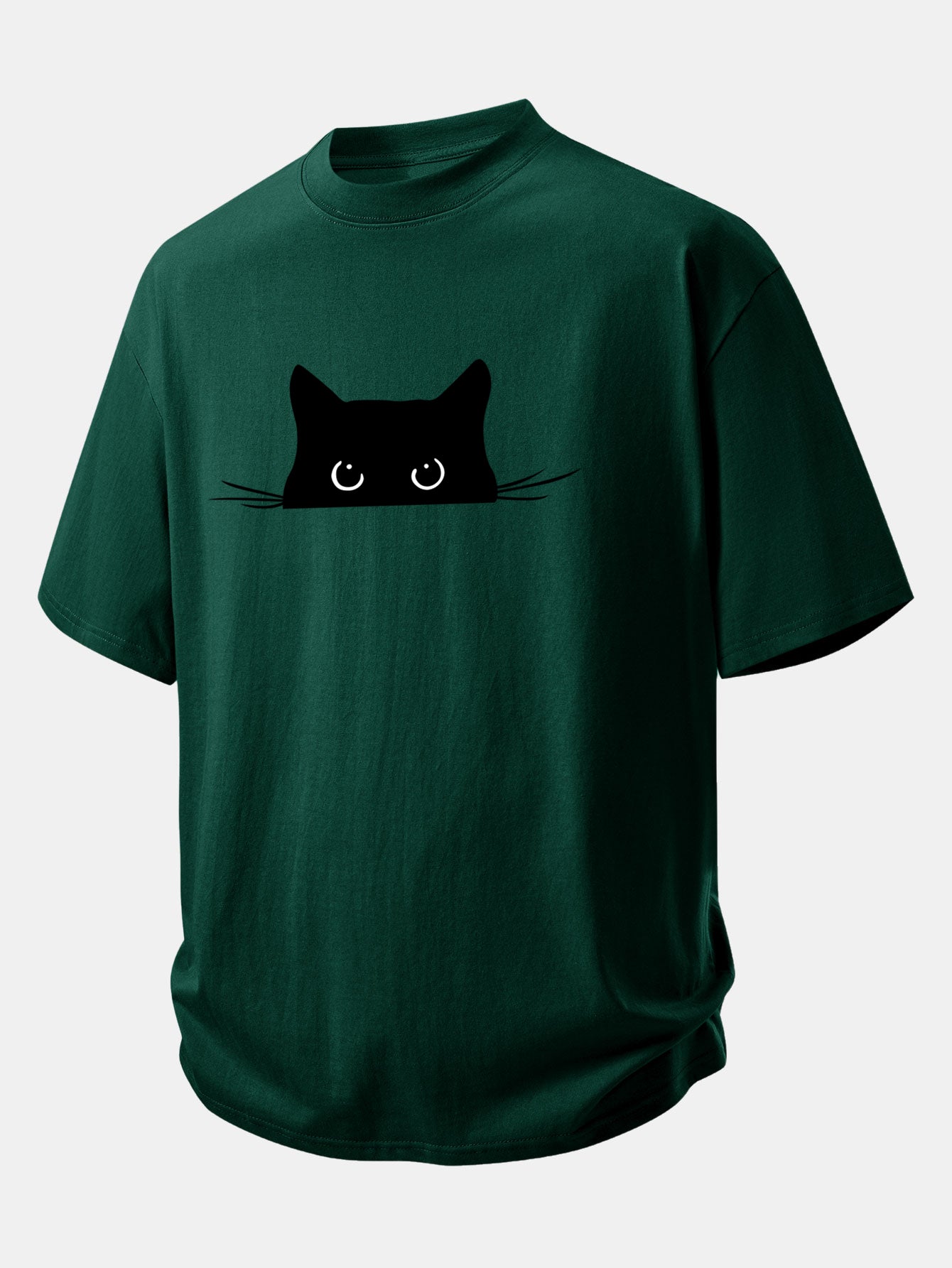 Comfortable Black Cat Print Cotton Tee