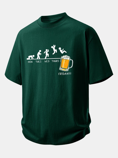 Comfort Fit Cotton T-Shirt with Beer Weekly Plan Print