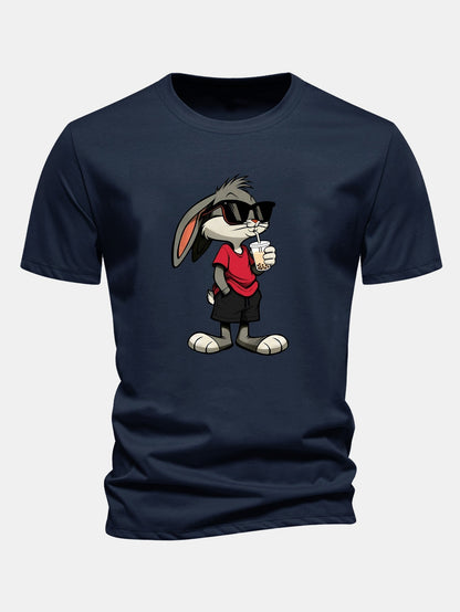 Classic Fit Cotton T-Shirt with Cartoon Rabbit Design