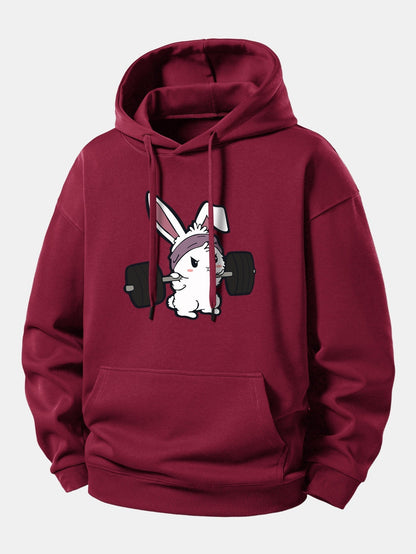 Relaxed Fit Hoodie with Fitness Rabbit Print
