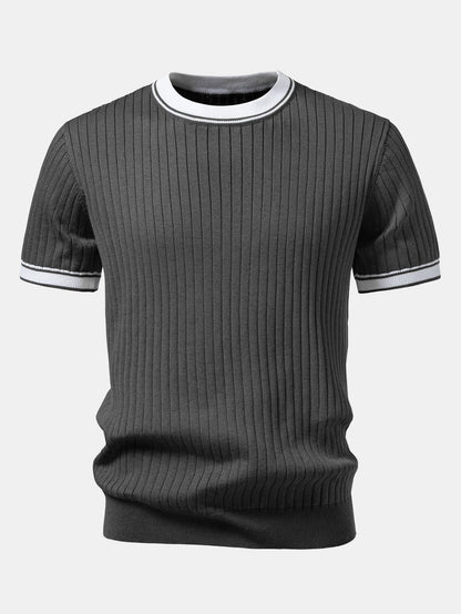 Color-Blocked Crew Neck Knit Tee