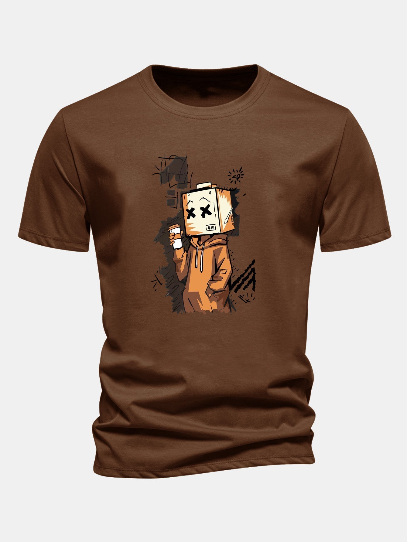 Classic Fit Cotton T-Shirt with Cartoon Box Head Design