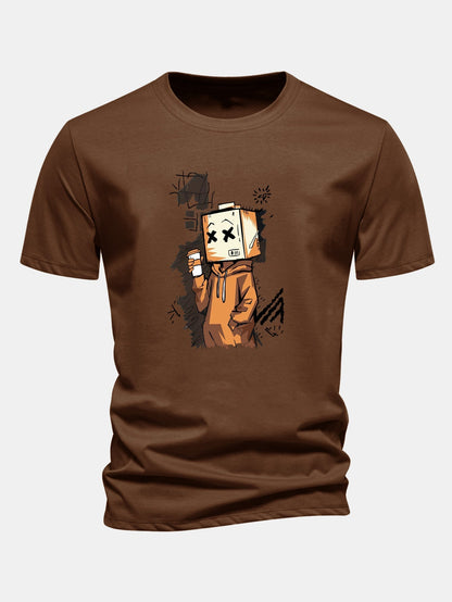 Classic Fit Cotton T-Shirt with Cartoon Box Head Design