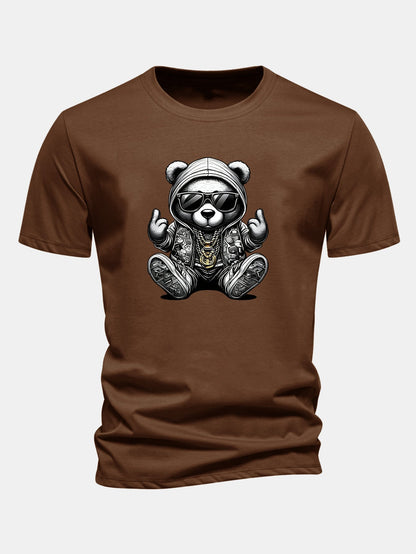 Classic Fit Cotton T-Shirt with Hip Hop Bear Graphic