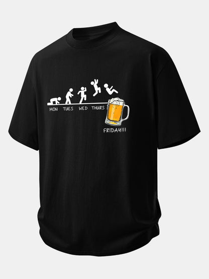 Comfort Fit Cotton T-Shirt with Beer Weekly Plan Print