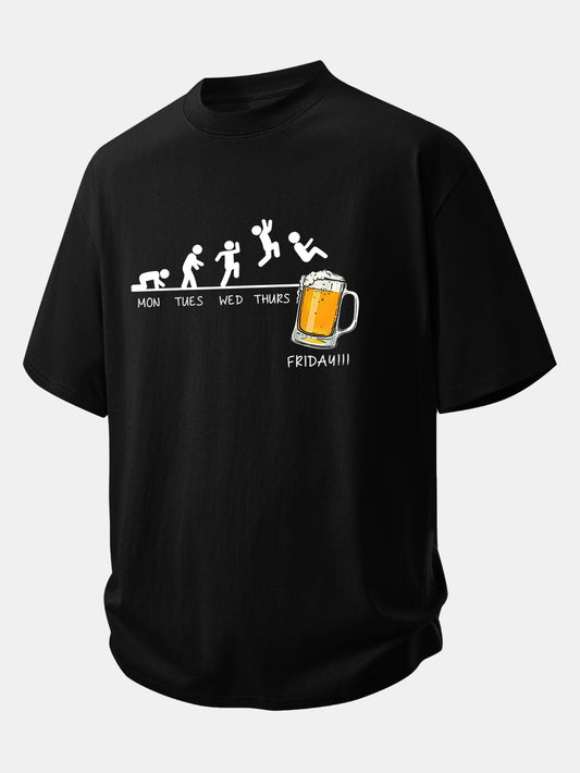 Comfort Fit Cotton T-Shirt with Beer Weekly Plan Print