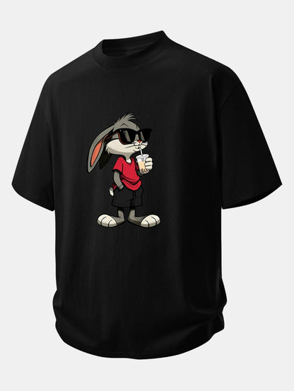 Comfortable Cartoon Rabbit Graphic Cotton Tee