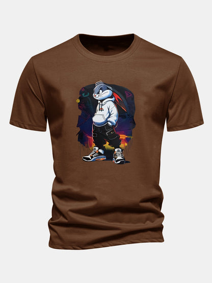 Classic Fit Cotton T-Shirt with Cartoon Rabbit Design