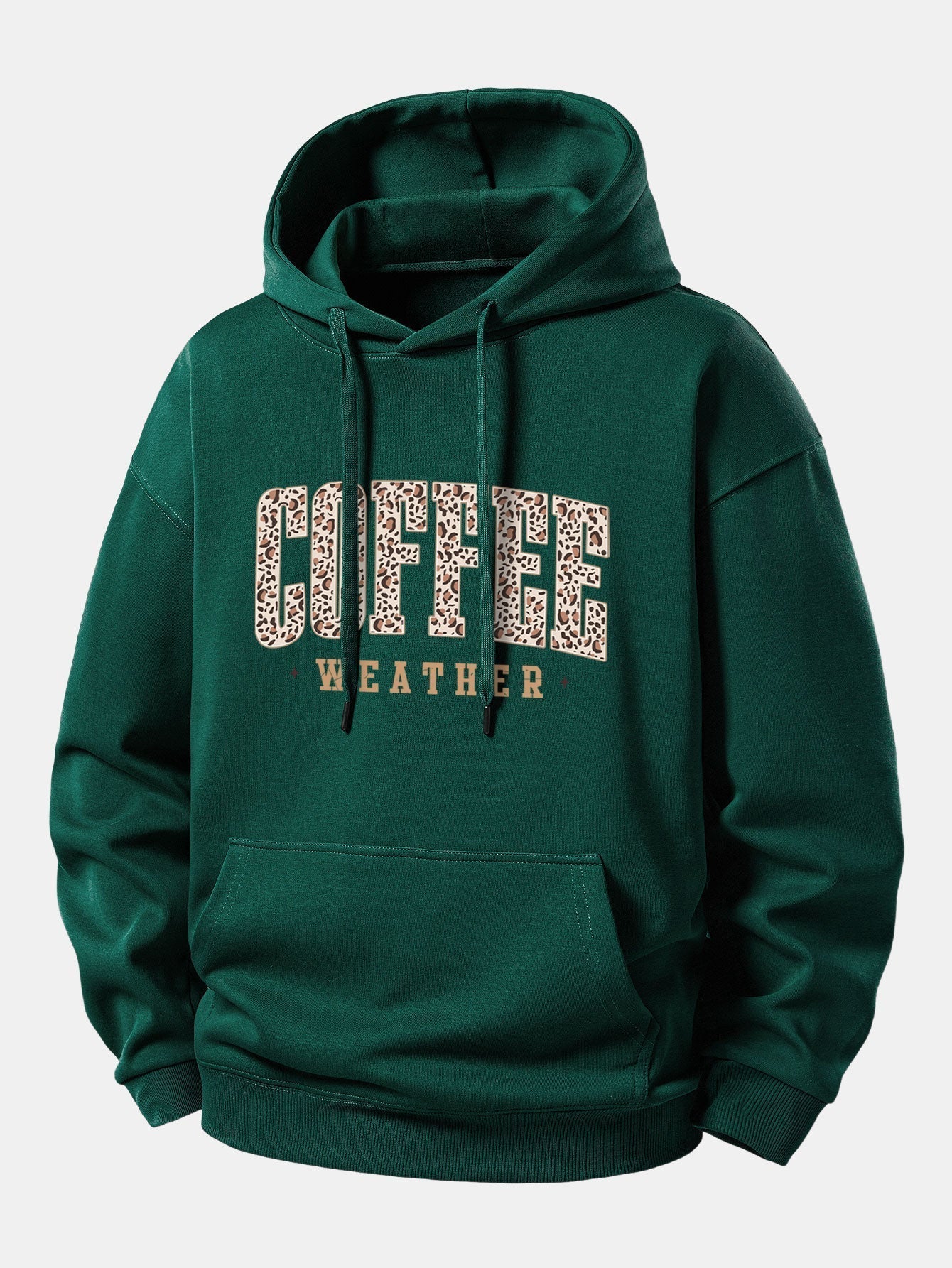 Relaxed Fit Hoodie with Leopard Coffee Weather Print
