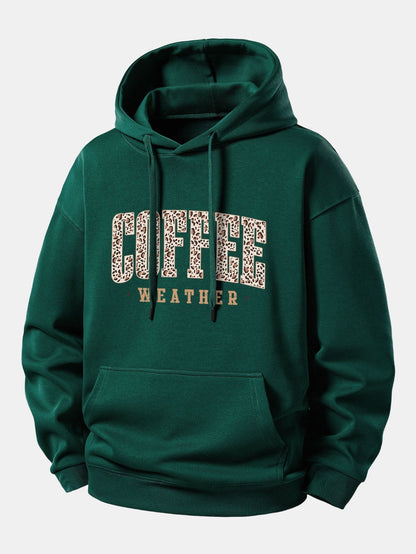 Relaxed Fit Hoodie with Leopard Coffee Weather Print