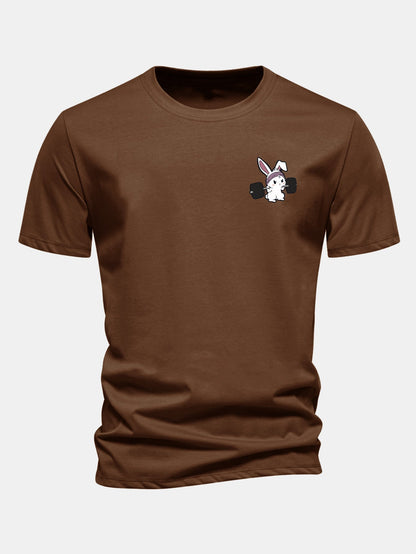 Classic Fit Cotton T-Shirt with Fitness Rabbit Print