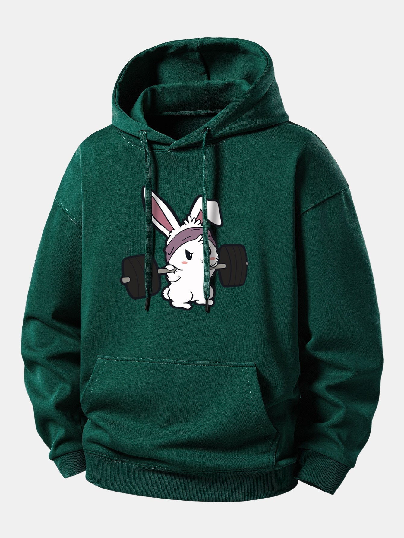 Relaxed Fit Hoodie with Fitness Rabbit Print