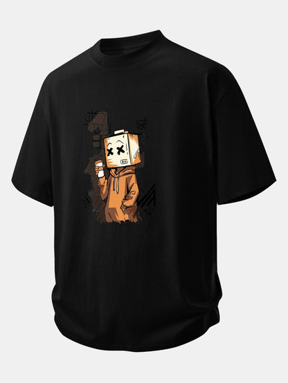 Comfortable Cartoon Box Head Graphic Cotton T-Shirt