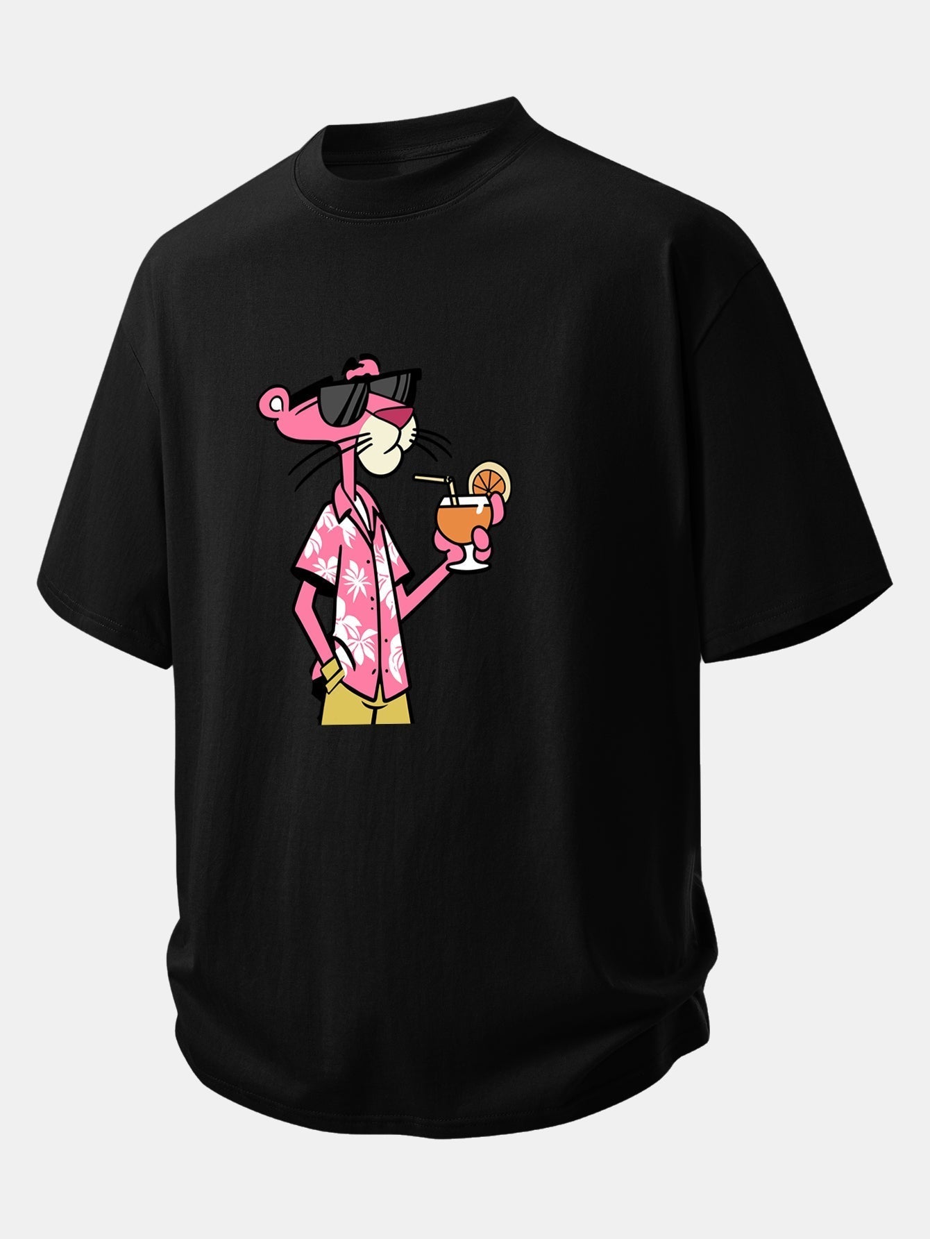 Relaxed Fit Pink Panther Print Cotton Tee for Vacation