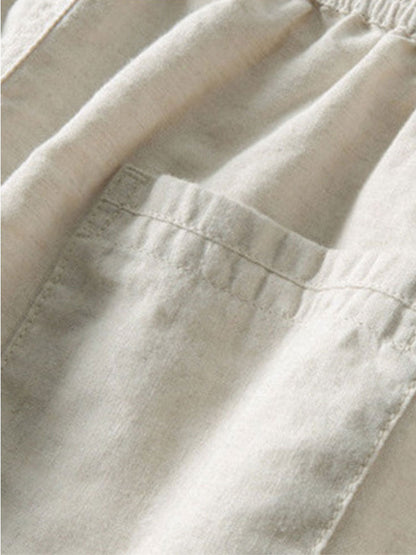 Geometric Jacquard Button-Up Shirt with Straight-Leg Linen Trousers