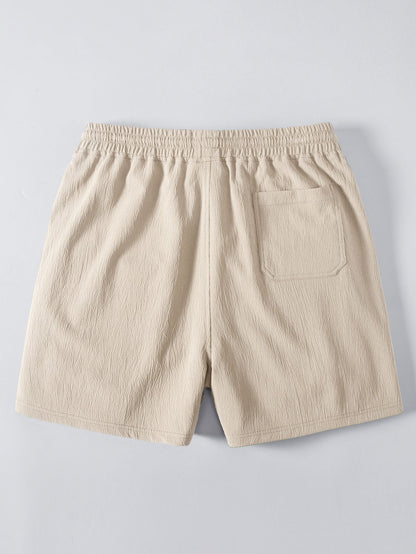Geometric Jacquard Eyelet Cuban Shirt with Crinkle Textured 5" Drawstring Shorts