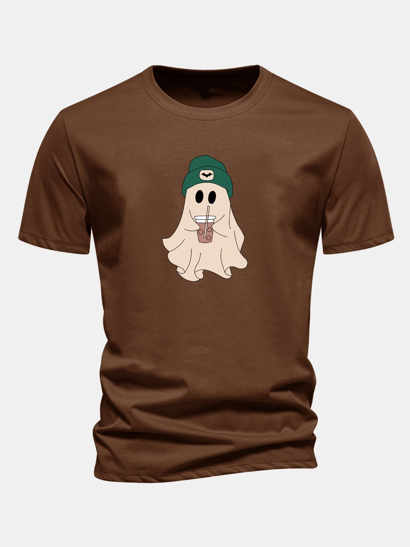 Regular Fit Dark Green Cotton T-Shirt with Ghost Print