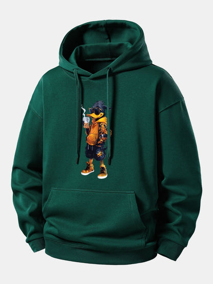 Relaxed Fit Hoodie with Cartoon Duck Design