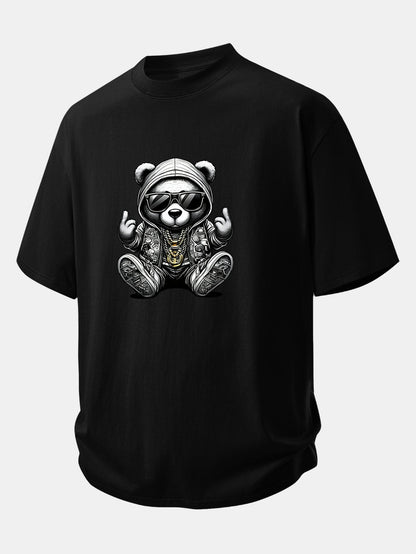 Comfortable Hip Hop Bear Graphic Cotton Tee