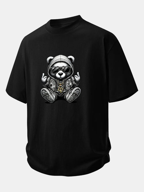 Comfortable Hip Hop Bear Graphic Cotton Tee