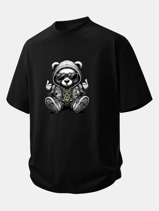 Comfortable Hip Hop Bear Graphic Cotton Tee