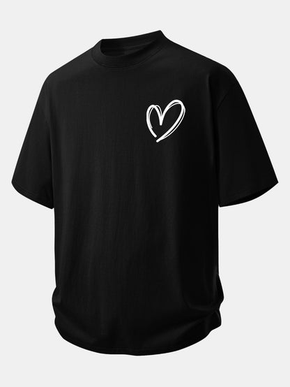 Comfortable Heart Print Cotton Tee
