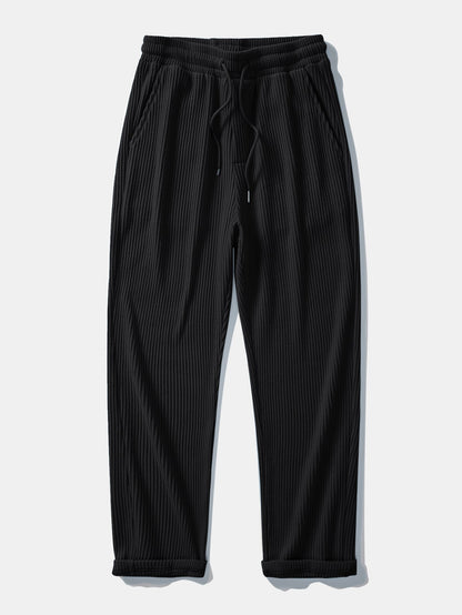 Textured Contrast Johnny Collar Knit Polo with Drawstring Waffle Knit Pants