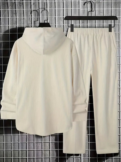 Men's Solid Corduroy Hoodie and Jogger Ensemble