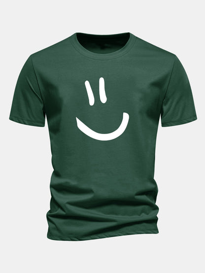 Classic Fit Cotton T-Shirt with Smiley Face Print