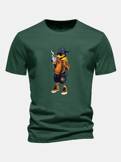 Classic Fit Cotton T-Shirt with Carton Duck Print