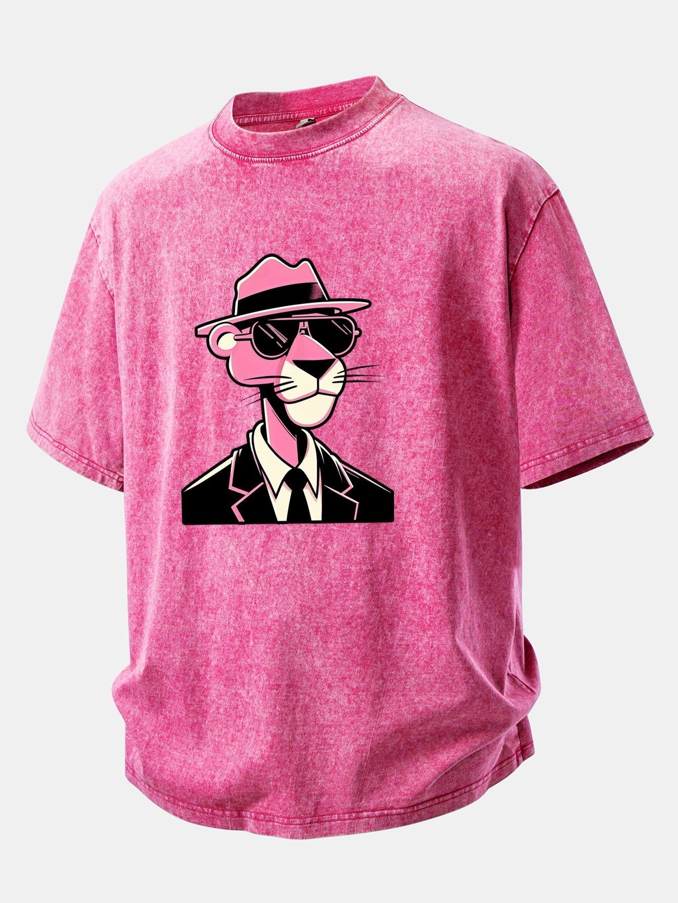 Distressed Pink Panther Print Drop Shoulder T-Shirt for Gentlemen