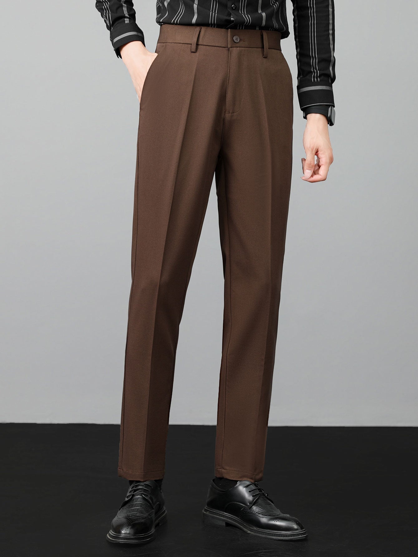 Textured Knit Polo with Contrast Trim & Slim Fit Tapered Trousers