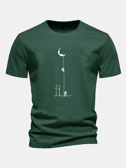 Classic Fit Cotton T-Shirt with Lunar Astronaut Design