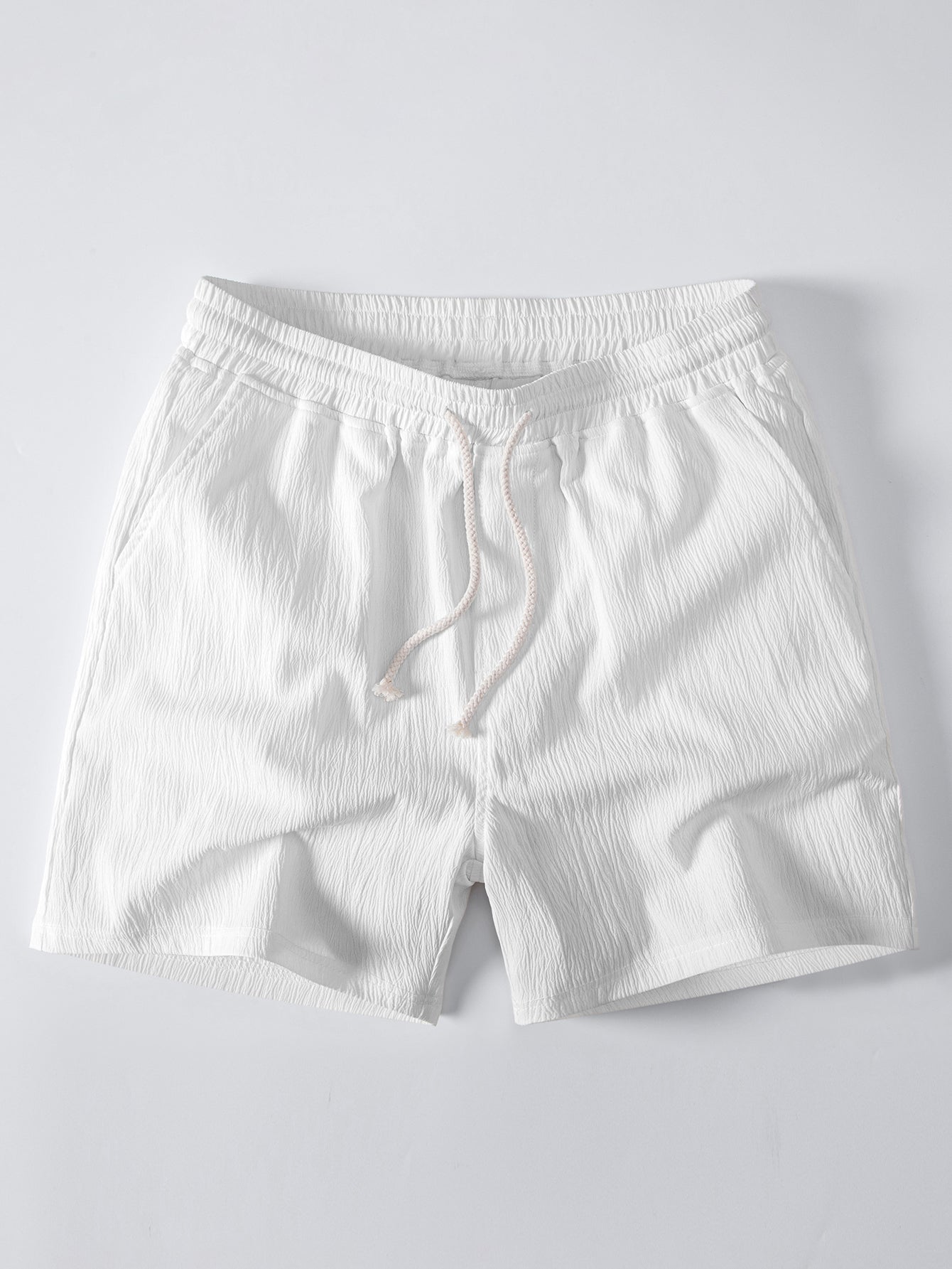 Geometric Jacquard Eyelet Cuban Shirt with Crinkle Textured 5" Drawstring Shorts
