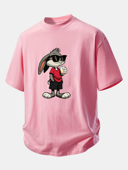Comfortable Cartoon Rabbit Graphic Cotton Tee