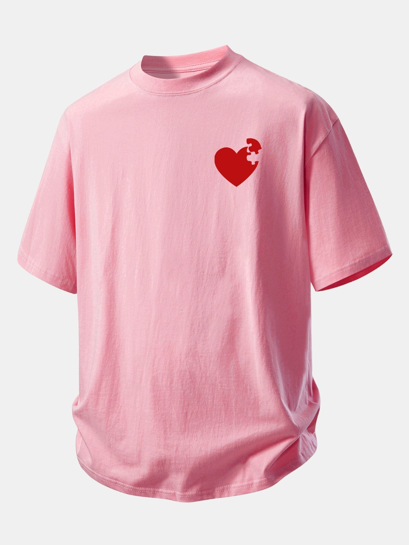 Comfortable Heart Puzzle Print Cotton Tee