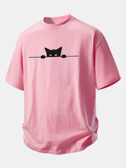 Comfortable Black Cat Graphic Cotton T-Shirt