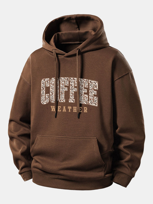 Relaxed Fit Hoodie with Leopard Coffee Weather Print