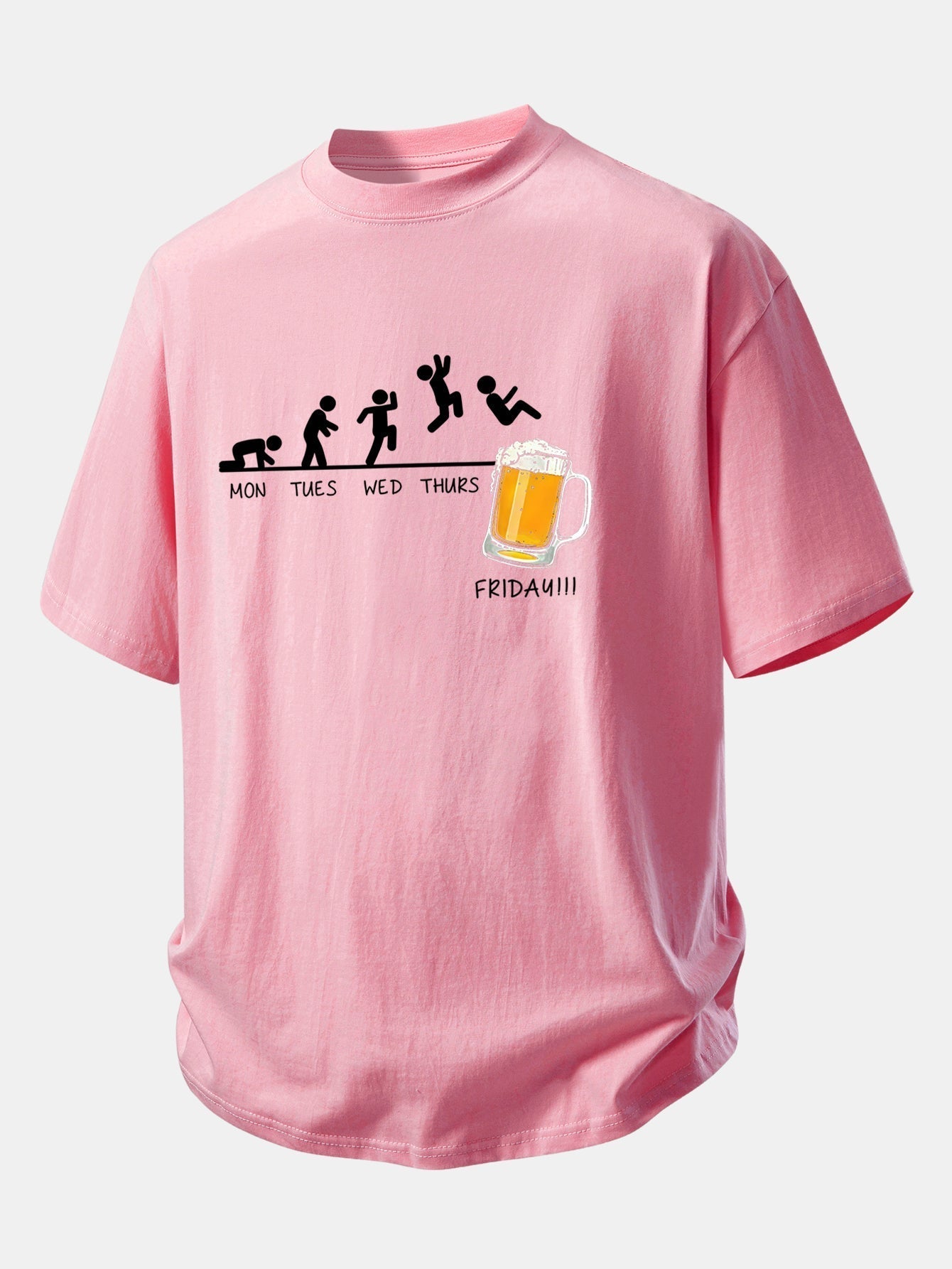 Comfort Fit Cotton T-Shirt with Beer Weekly Plan Print