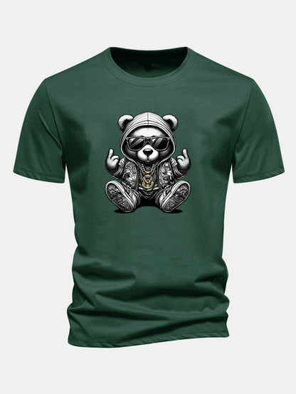 Classic Fit Cotton T-Shirt with Hip Hop Bear Graphic