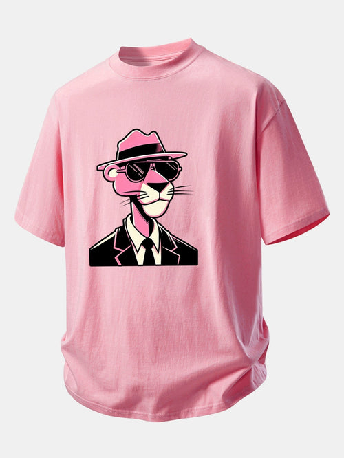 Comfortable Pink Panther Graphic Cotton T-Shirt for Gentlemen