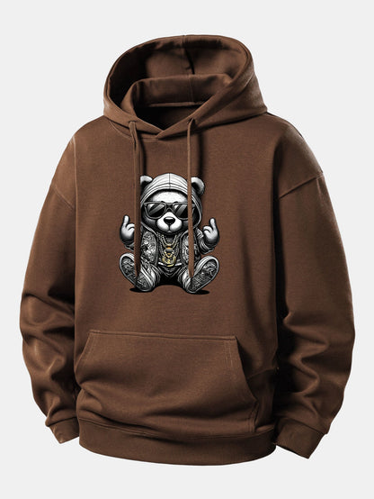 Relaxed Fit Hoodie with Hip Hop Bear Graphic
