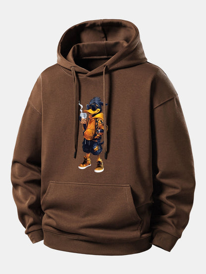 Relaxed Fit Hoodie with Cartoon Duck Design
