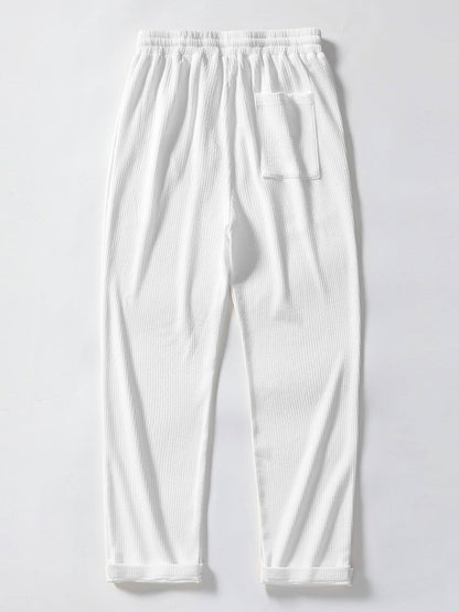 Ribbed Knit Polo with Contrast Trim and Straight Leg Ribbed Trousers