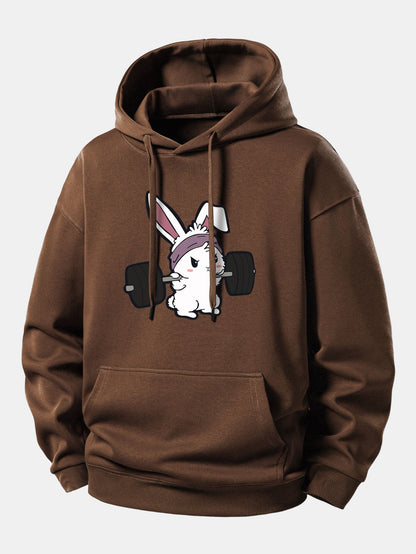Relaxed Fit Hoodie with Fitness Rabbit Print