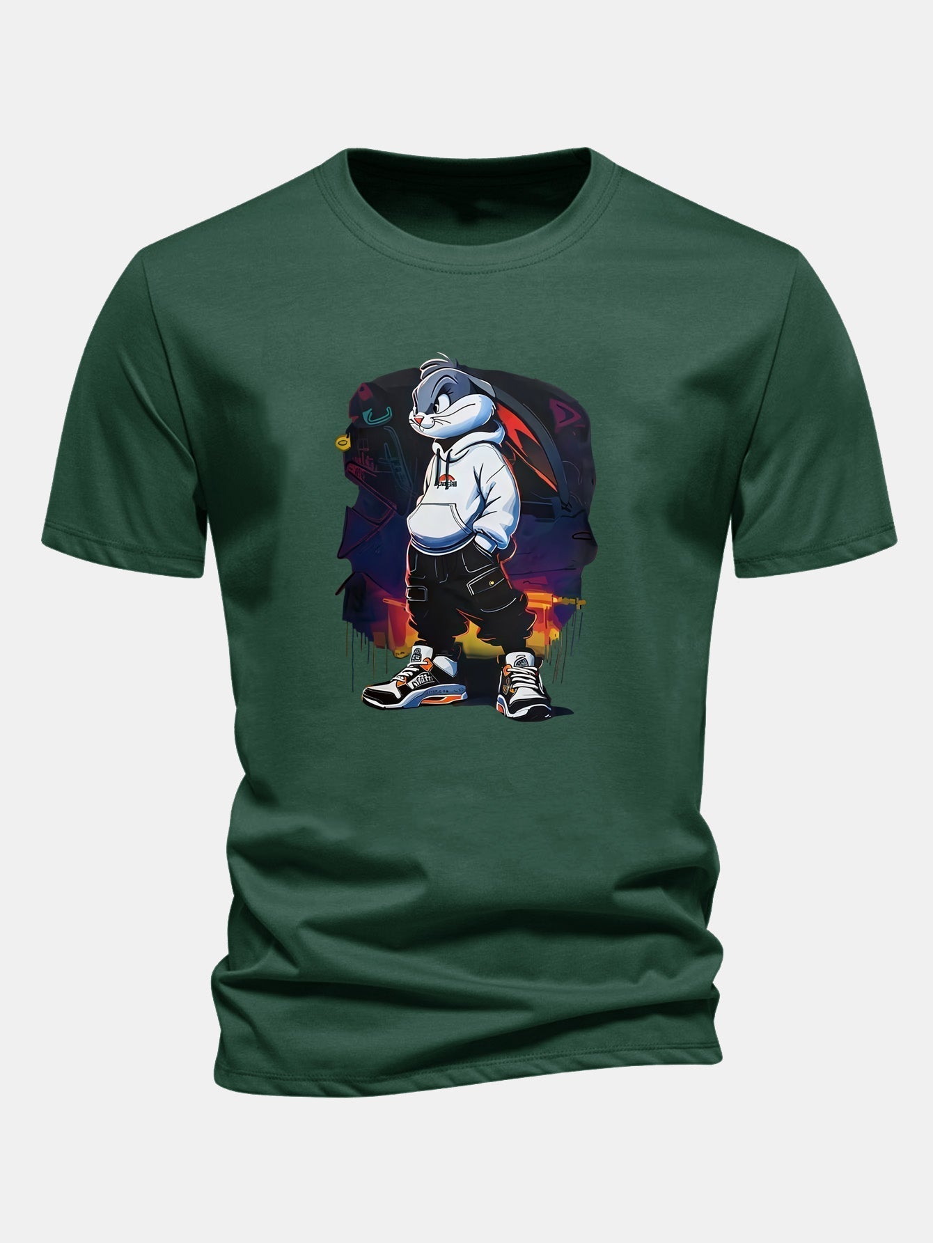 Classic Fit Cotton T-Shirt with Cartoon Rabbit Design