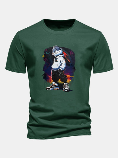 Classic Fit Cotton T-Shirt with Cartoon Rabbit Design